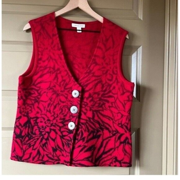 Coldwater Creek Jackets & Blazers - Coldwater Creek Women Red 100% Wool Three Button Front Sweater Vest